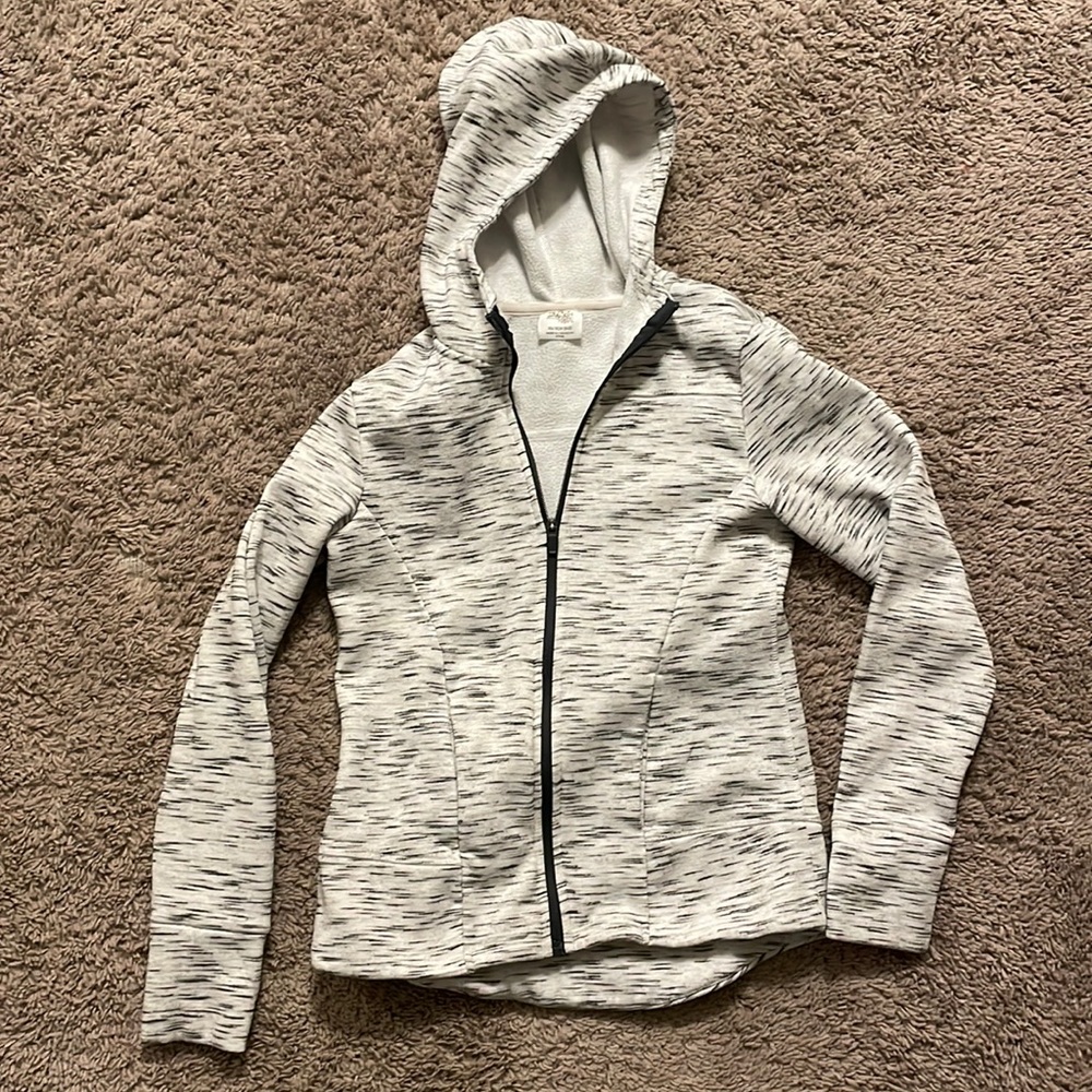 White and grey striped sweatshirt
